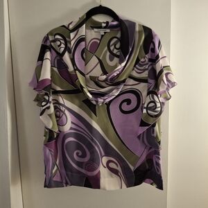 Quintessential Stylish Purple and Green Women's Flutter Sleeve Top